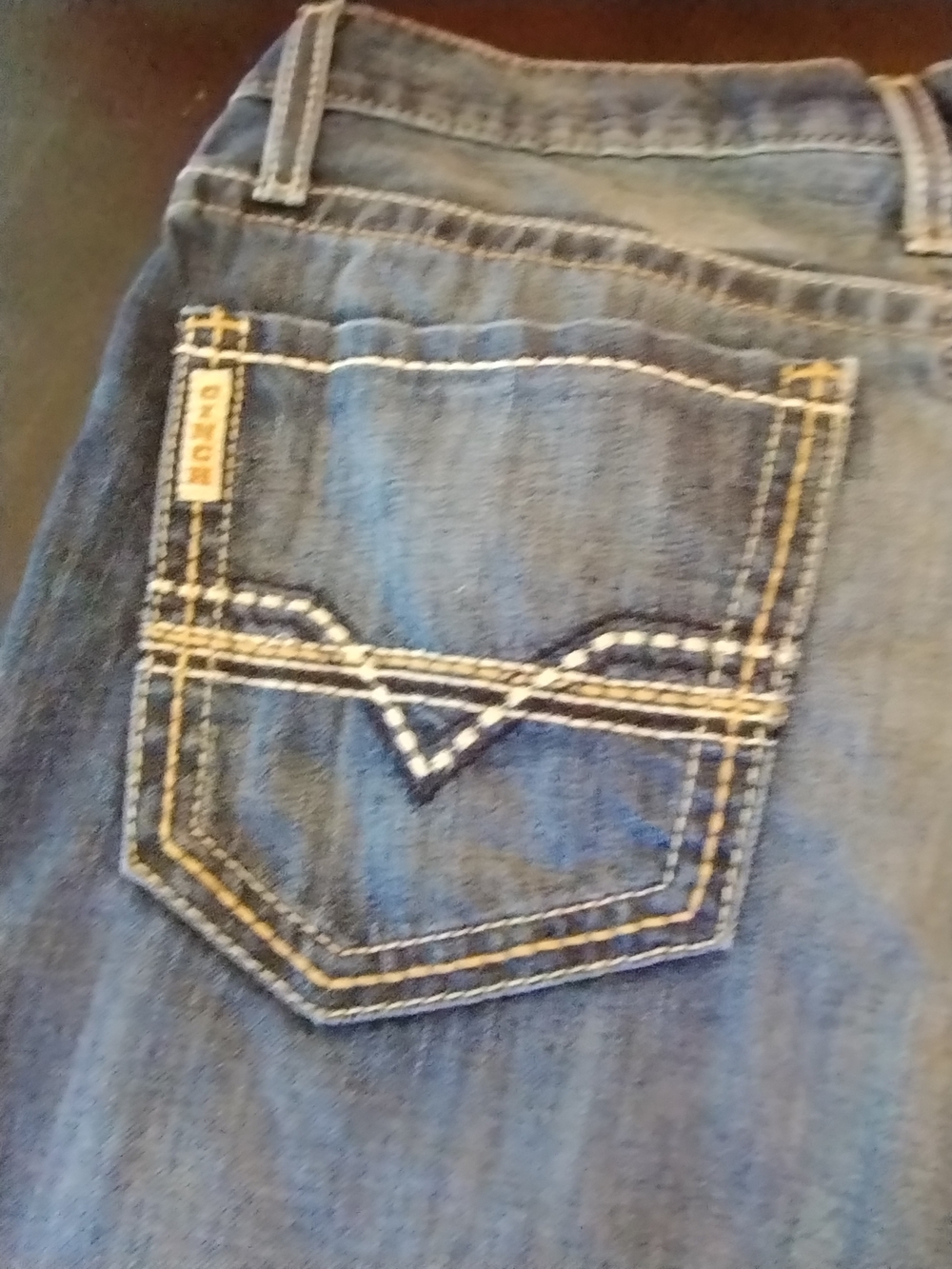 Cinch Blue Denim Jeans with Gold Zipper Accents 30X30 - Picture 6 of 9